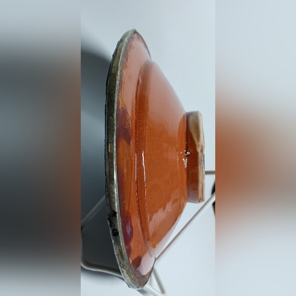 Moroccan Style Pottery Dish  Plate Inlaid with metal - Decorative Ceramic Plate - Picture 6 of 8